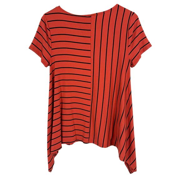 LISA BAYNE Sz Small Orange Black Super Stretchy Wearable Art Blouse Shirt Top - Picture 5 of 5